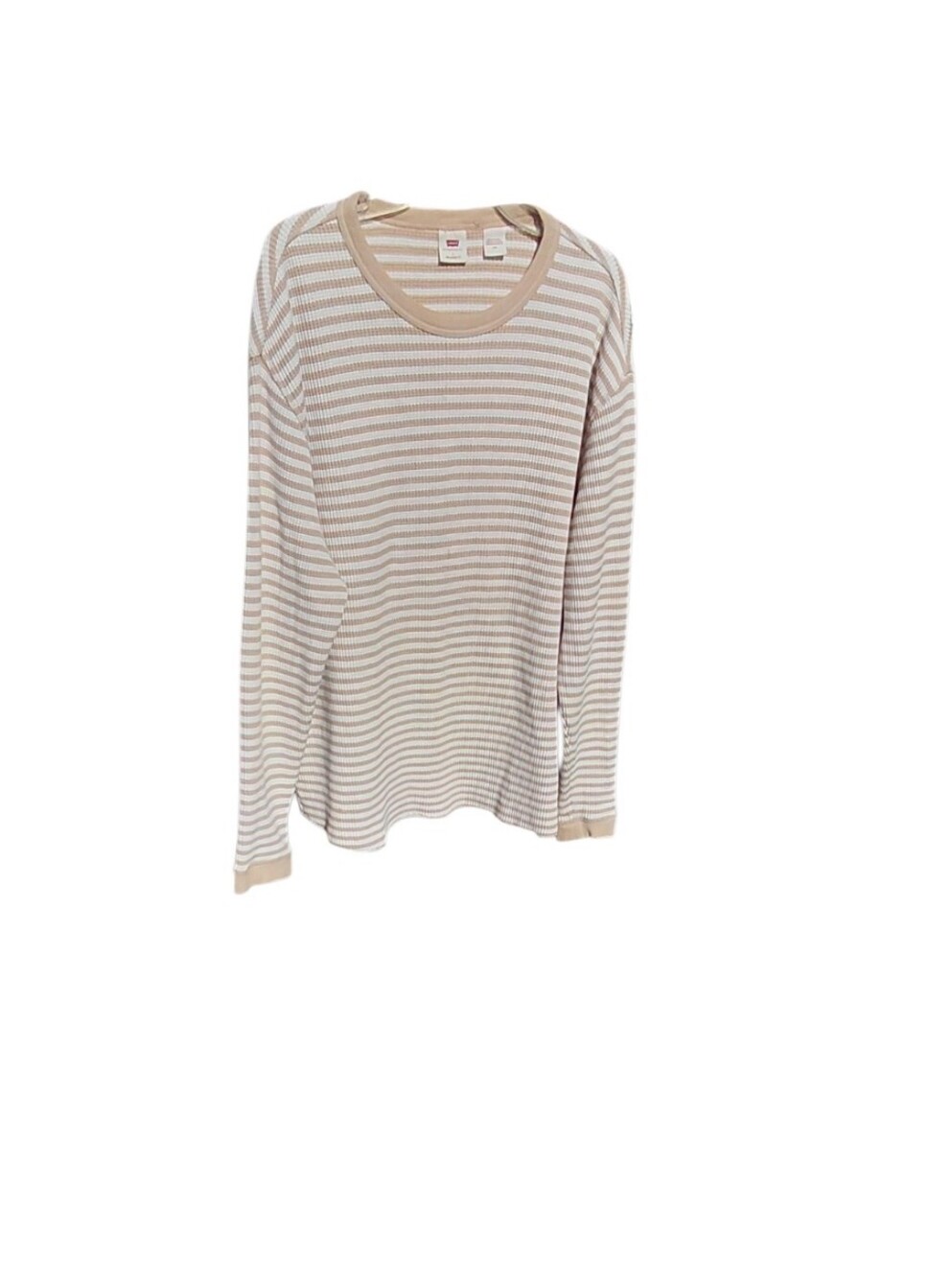 8422..Striped Long Sleeve Knit Top — Beige & White